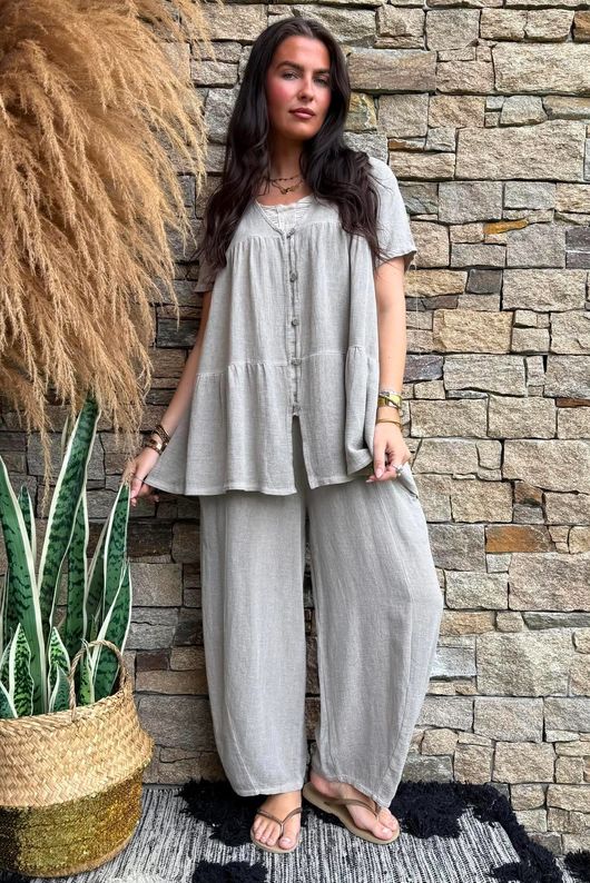 Lina Linen Blend Smock Over Shirt Washed Mocha